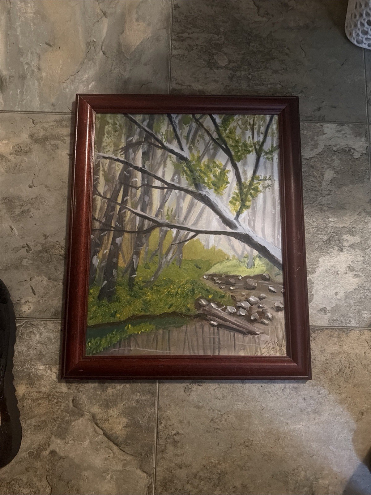 Framed Hand Painted Canvas Wall Art Outdoor Landscape 13×15”