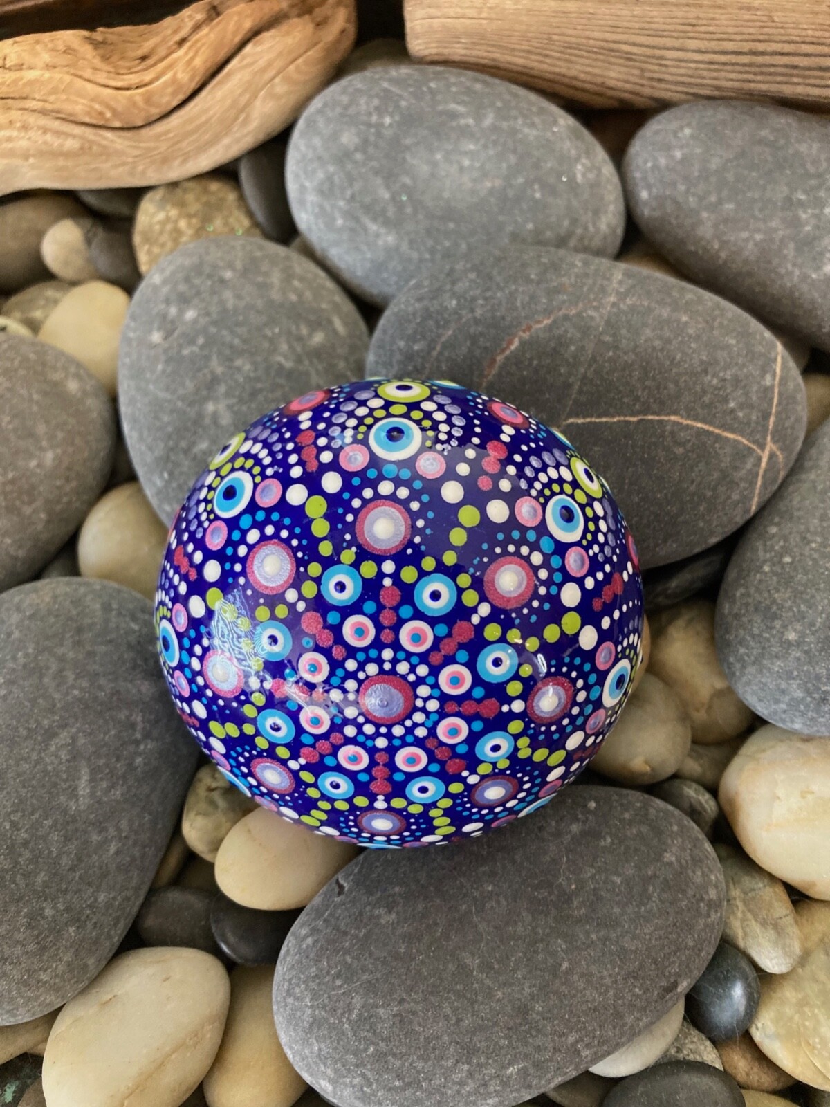 Mandala Dot Painted Rock Stone Dome – Blue, Pink, Purple, Green, White
