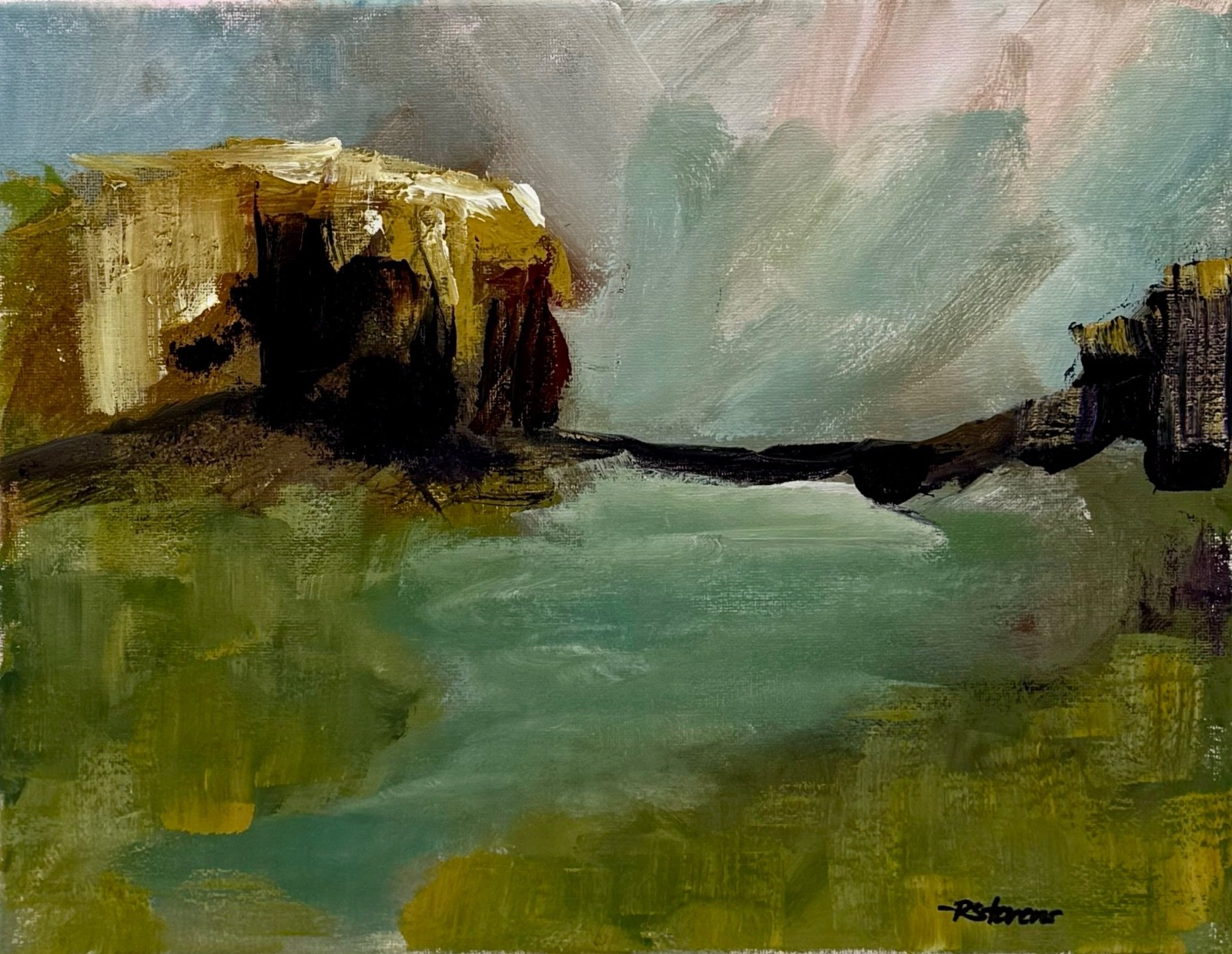 Original Mountain 11×14 Acrylic Painting Abstract Meadow Living Room Wall Art