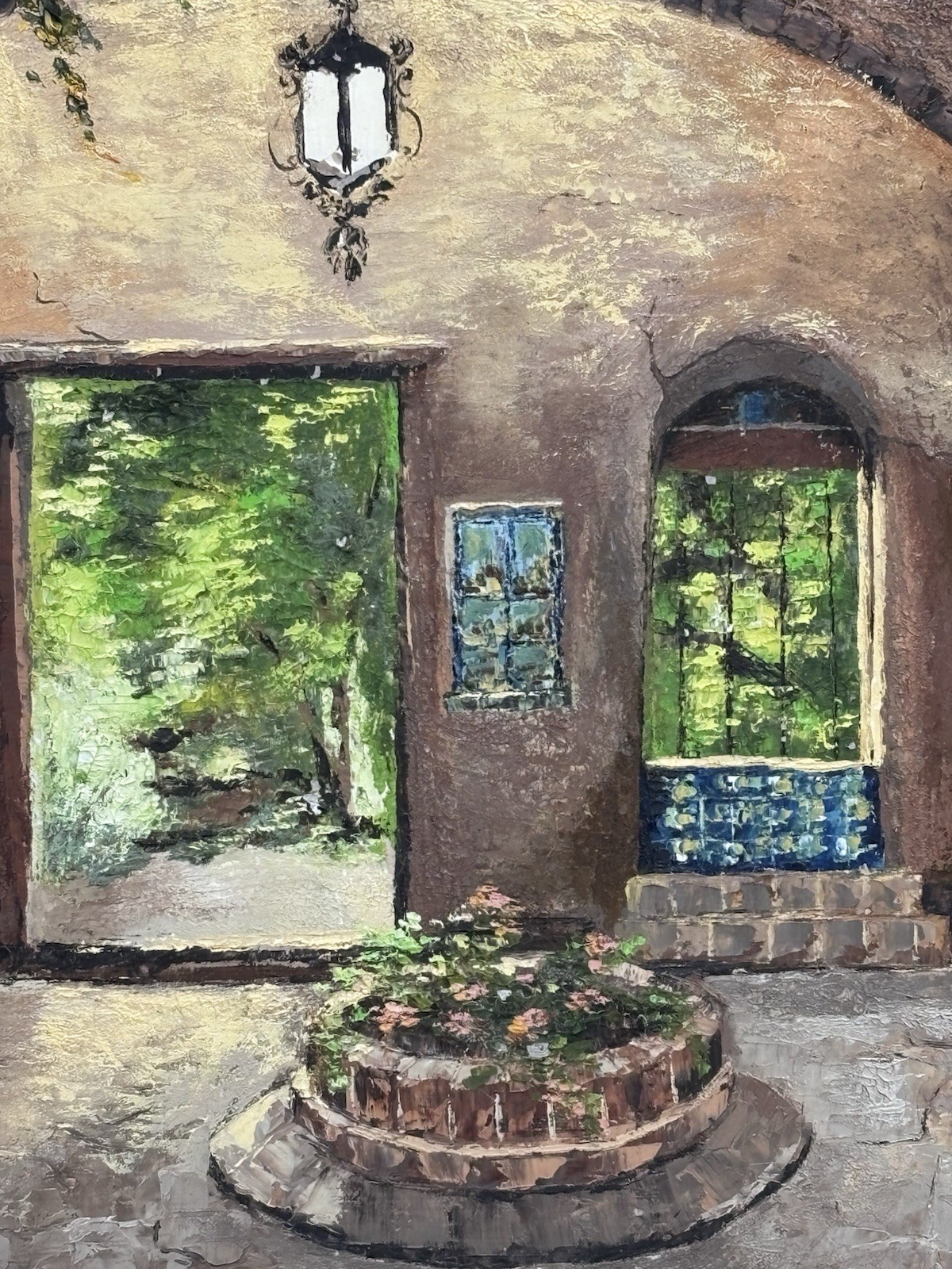 Original Framed Signed Mediterranean Courtyard Archway Painting Spanish Villa