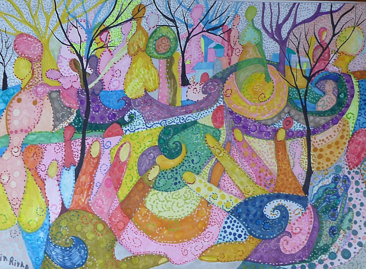 Original Painting 13 X 18 IN Paper Water Color Pencils Imeginative From Artist