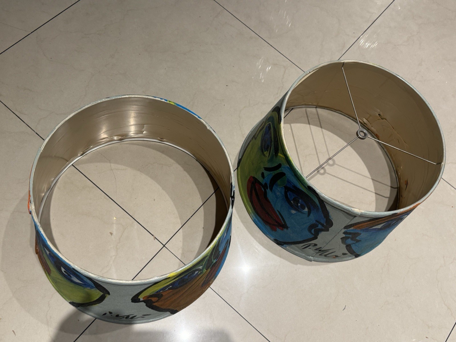 PETER R. KEIL – RARE – ORIGINAL TWO PAINTED LAMP SHADES 10”x13”