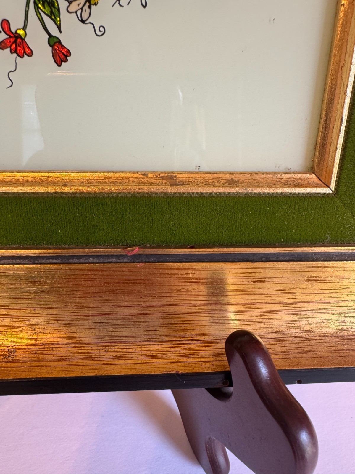 Vintage Reverse Glass Artwork, Floral, 12X14″ Framed