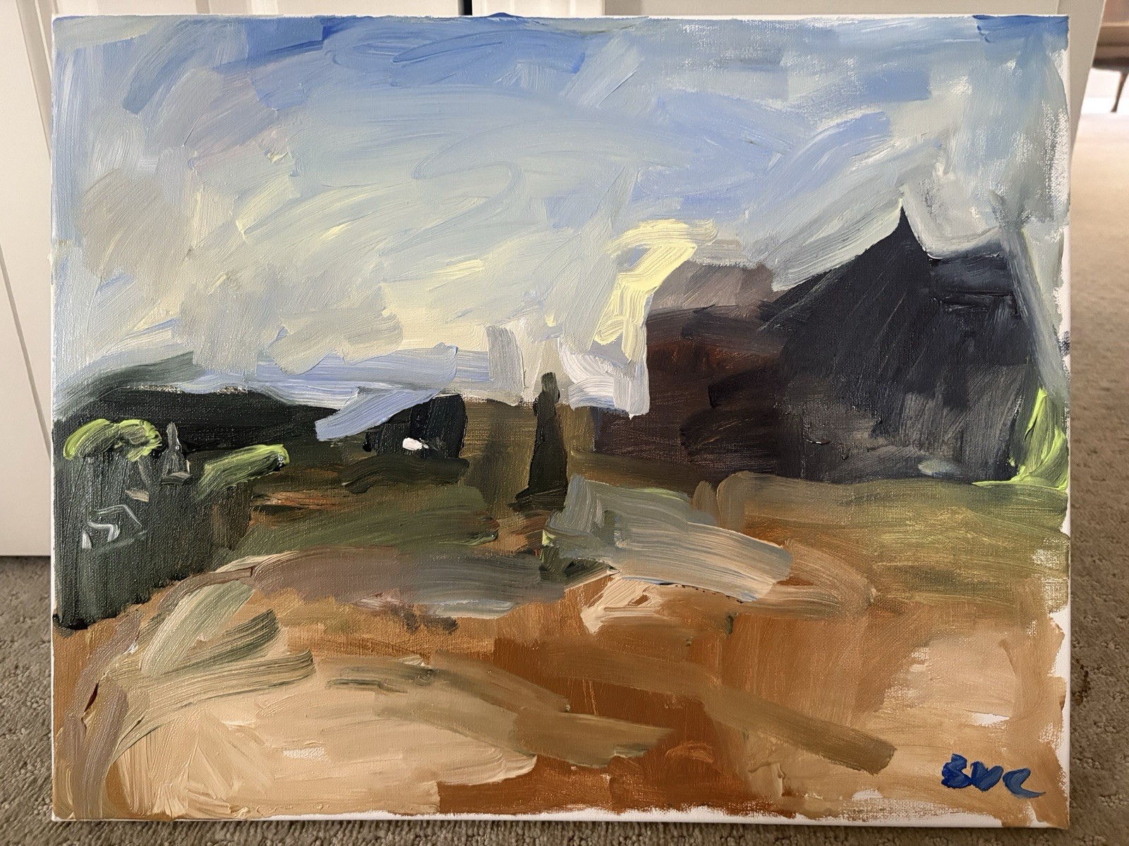 Surrealist Figure In Landscape Painting On Canvas 16”x20” Original Signed