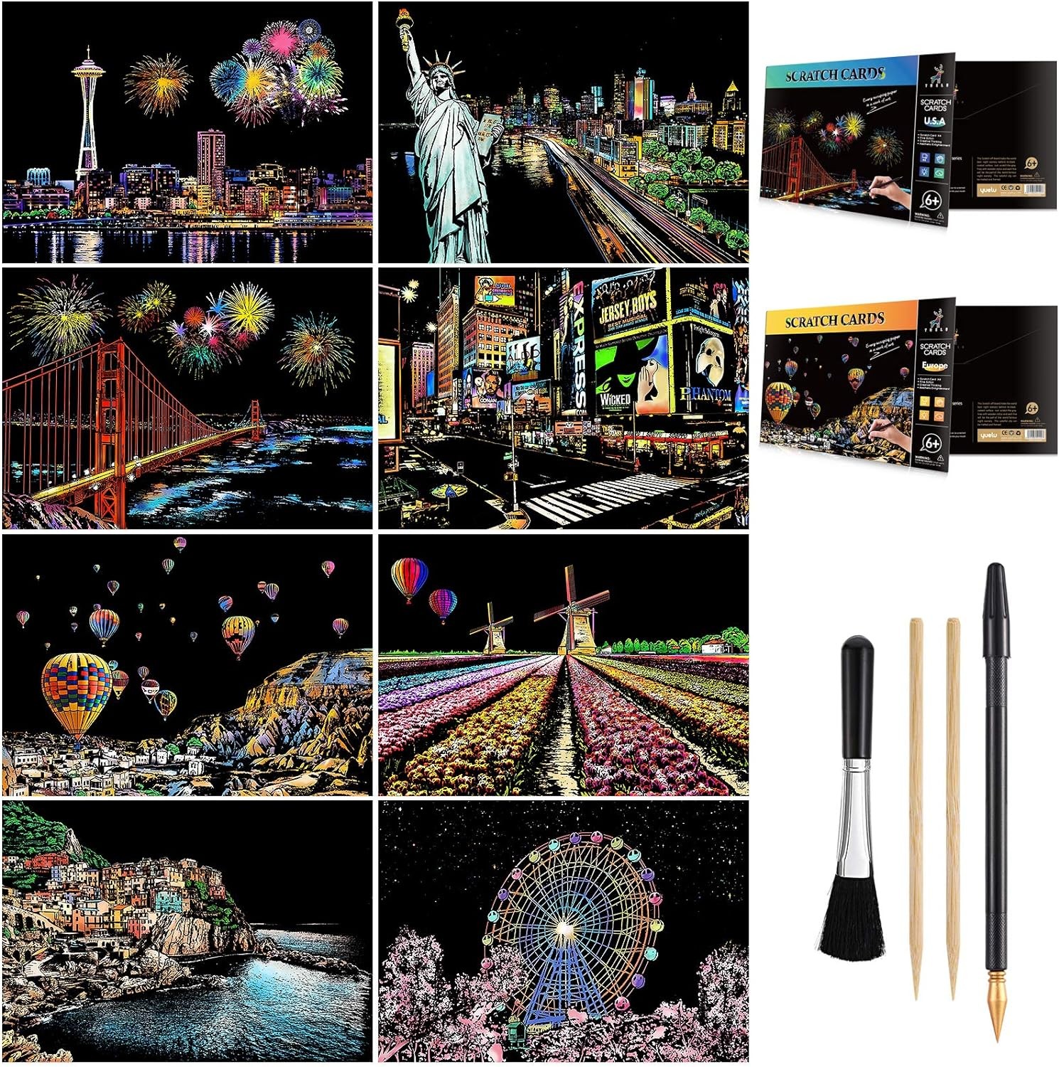 Scratch Art for Teens & Adults, Rainbow Engraving Painting Landscape Scratchboar