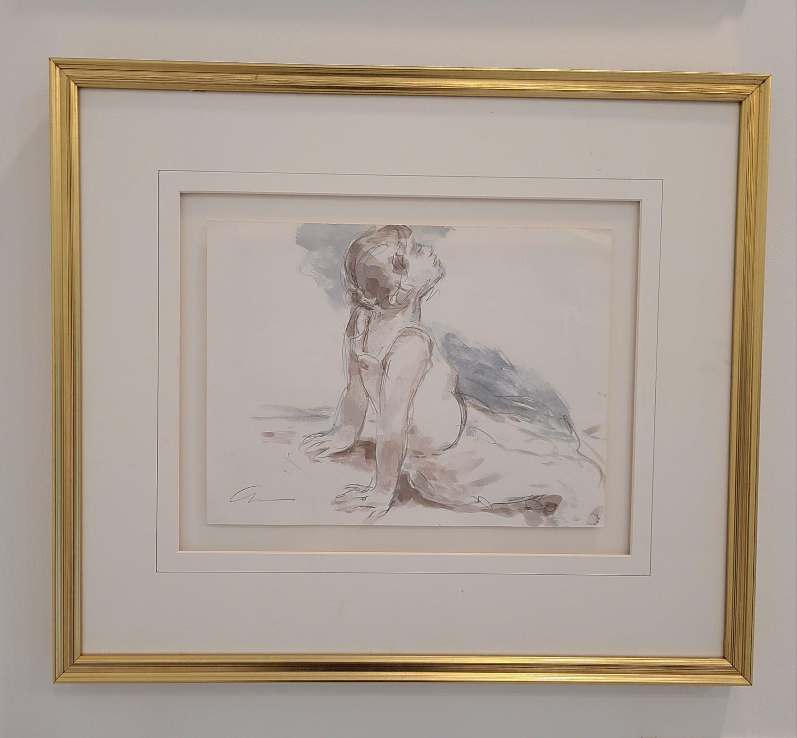 ANDRE GISSON Lovely Pencil and Watercolor, Signed and Authenticated. Vintage