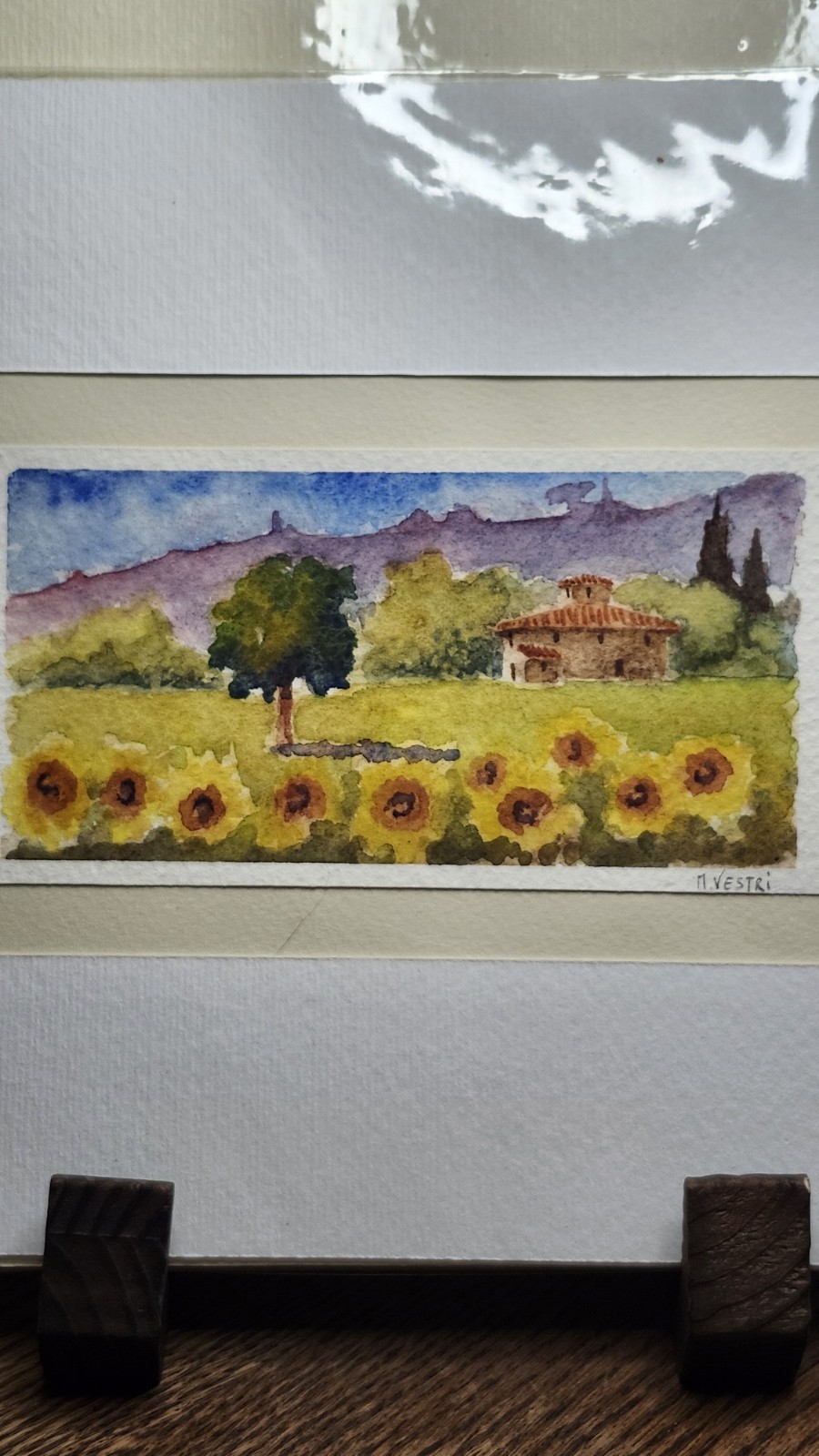 Tuscany Small Landscape Hand Painted Watercolor Original – Unframed M Vestri