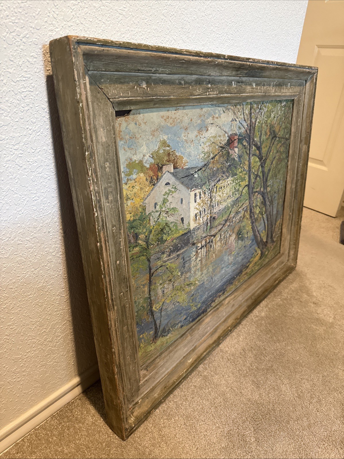Vintage Impressionist Oil Painting Historic Northeast Water Mill Signed Framed