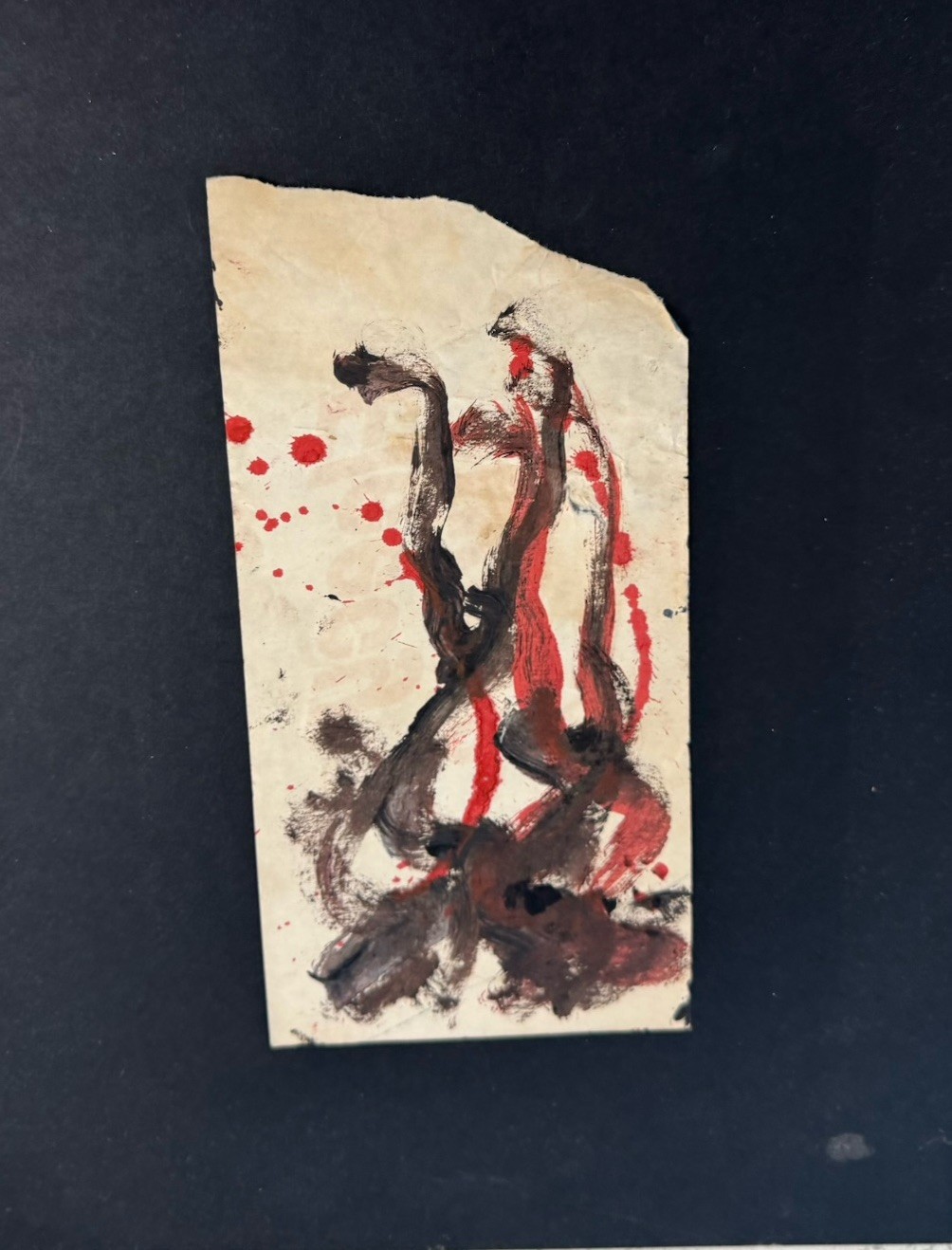 Purvis Young REACHING OUT PAINTING ON ADVERTISEMENT PAPER – 4.5”x9”