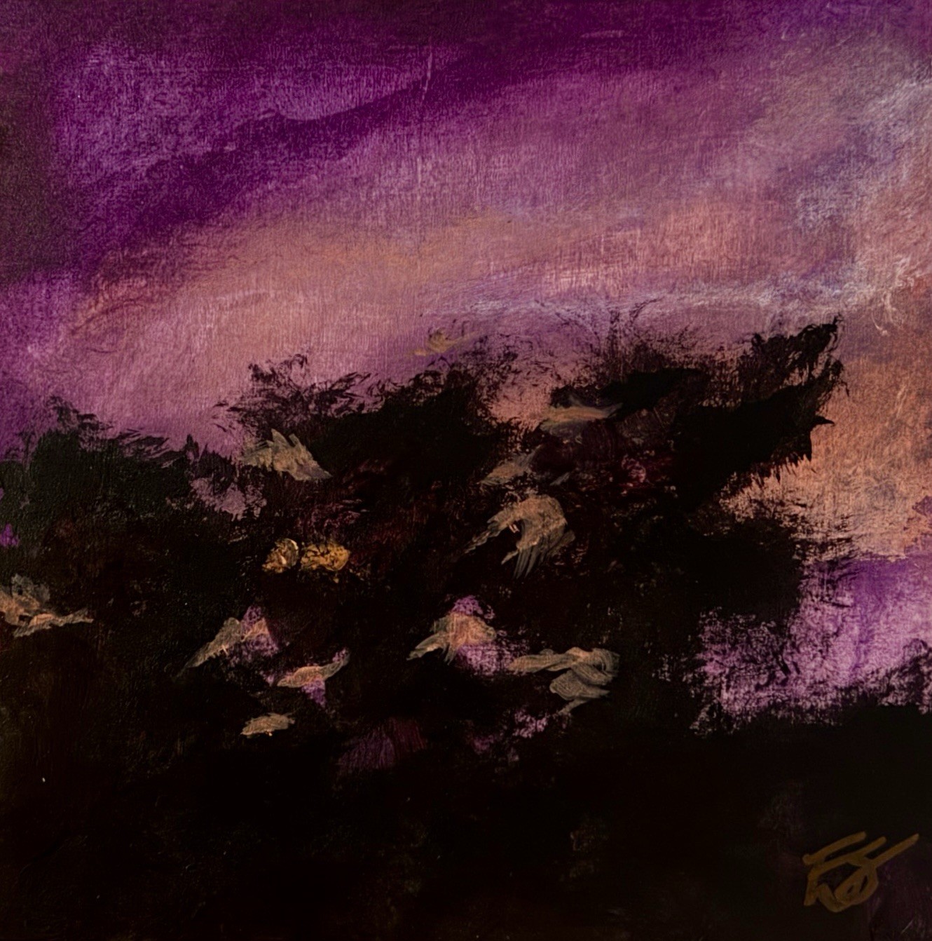 Original 6×6 Acrylic Landscape Painting Purple Sunset Art on Birch Panel series