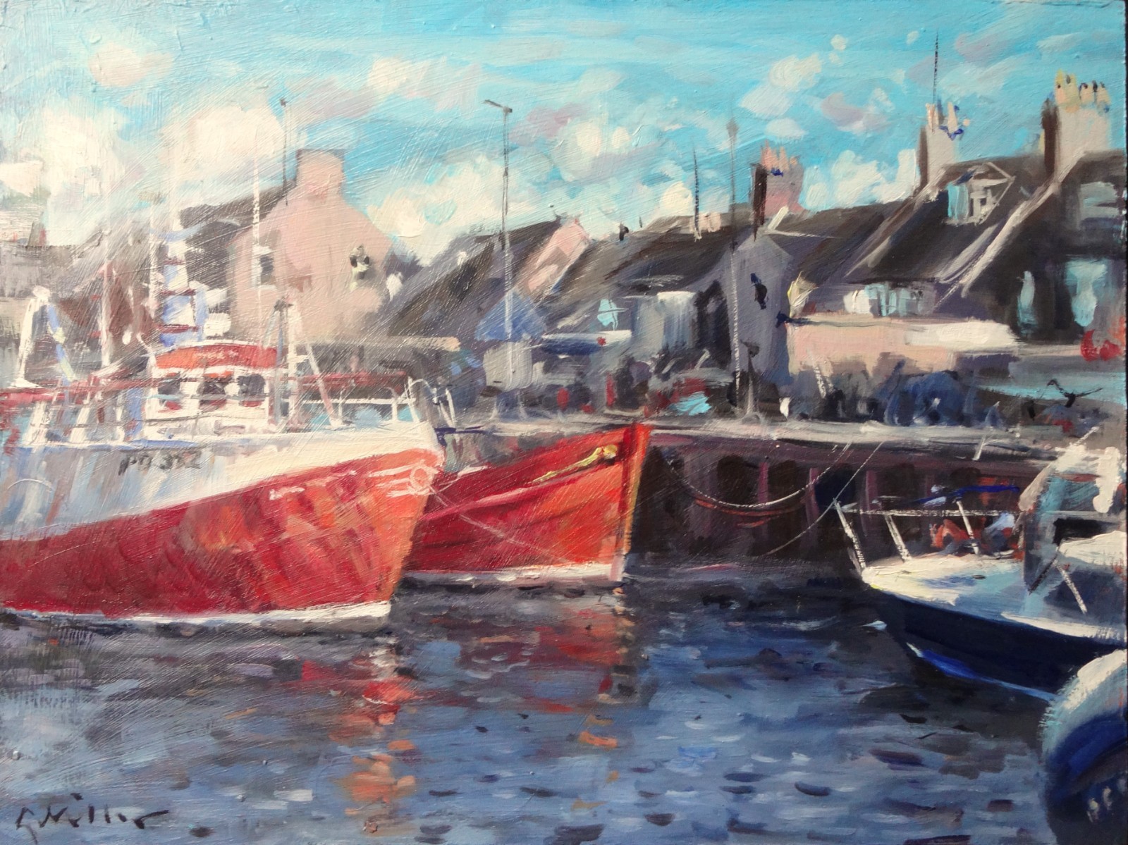 GERRY MILLER – «Arbroath Harbour.»-oil painting».40x30cm.Unframed. MDF Board.