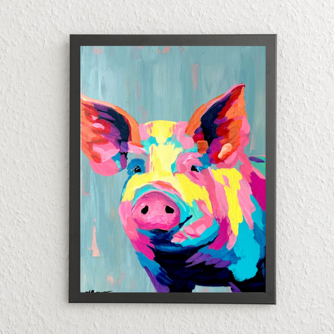 Abstract Expressionist Original Pig Painting Living Room Wall Art 12×16