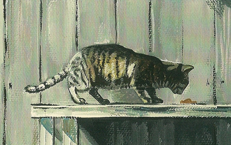 ACEO PRINT OF PAINTING RYTA CAT GREY TABBY FOLK ART FELINE GIFT Folk Art Spring