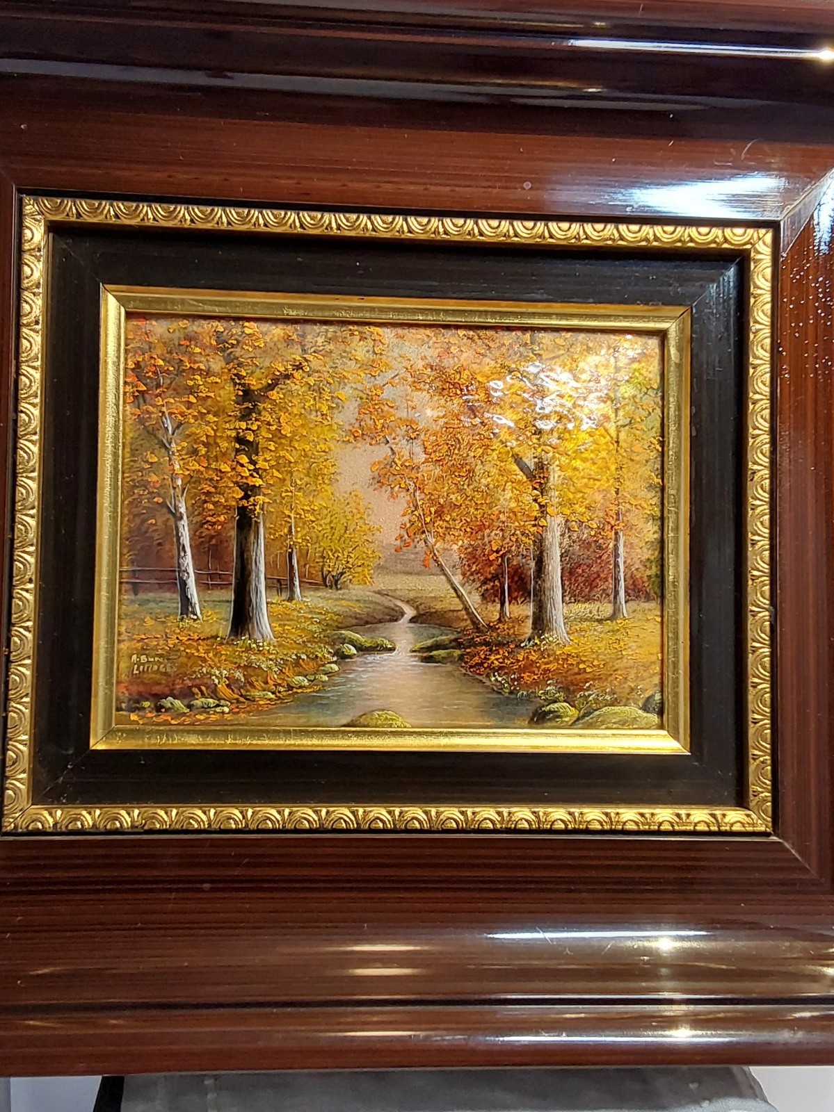 Vintage Signed Limoges France Painting Enamel On Copper Landscape,Fall,Autumn