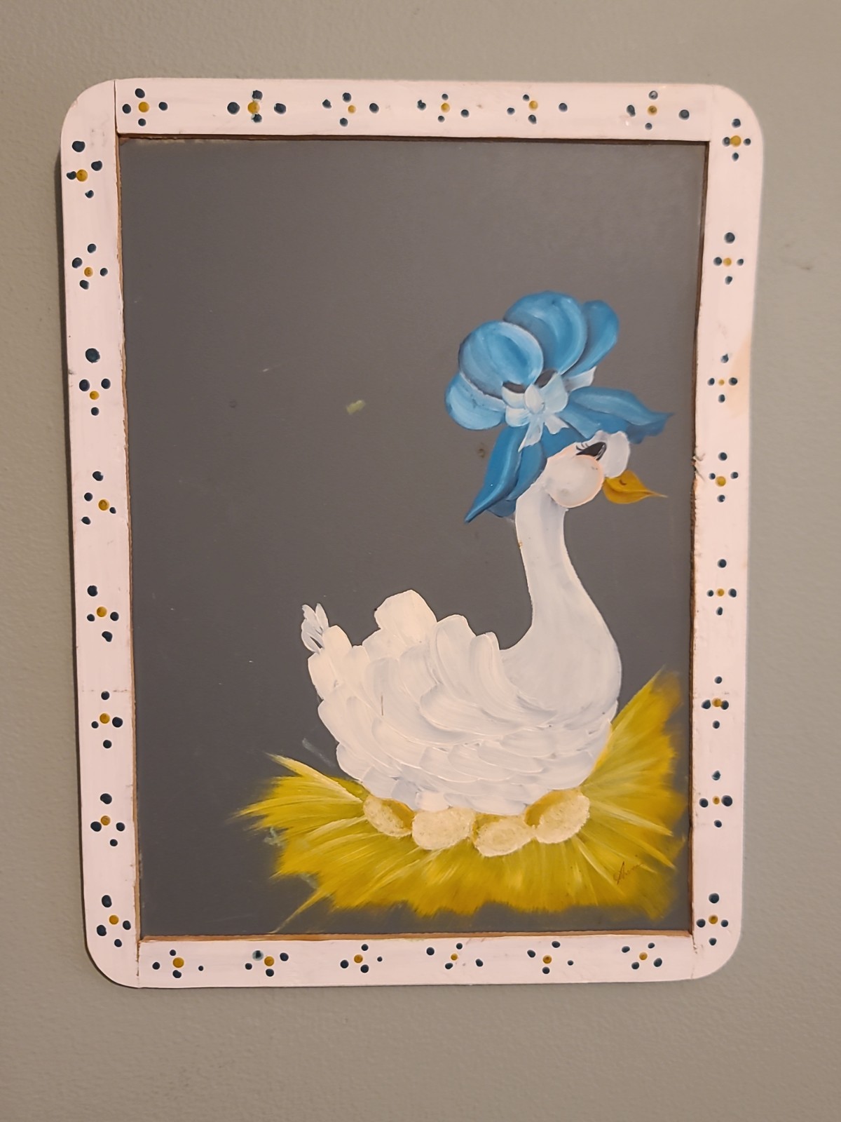 VINTAGE Hand Painted Country Goose Wall Art Cottage Core Decor 9×12