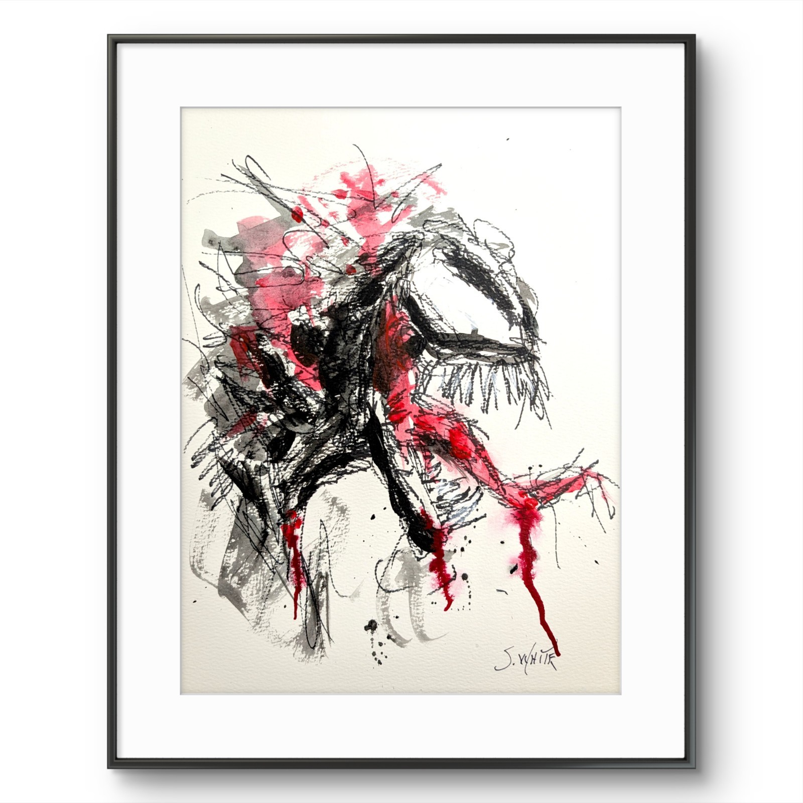 Venom Expressionist Painting 9×12 Paper Original Art Marvel Comics Signed SWhite