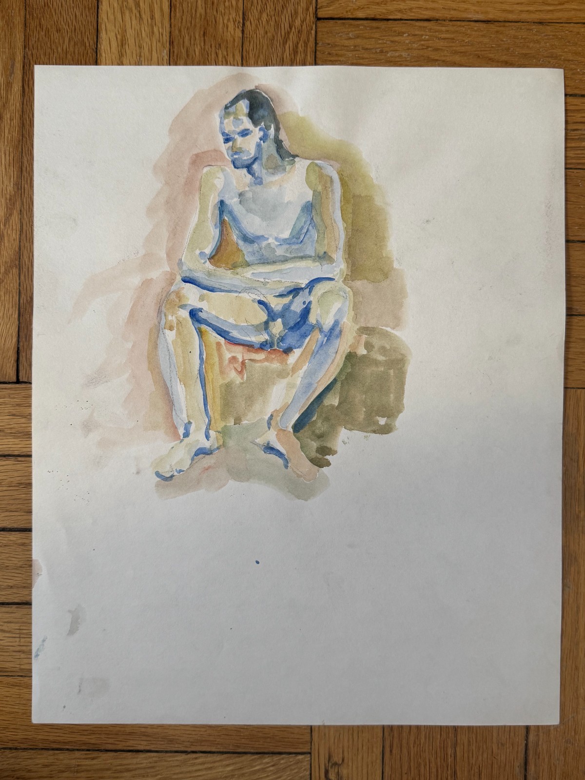 Vintage 1960s Watercolor Painting Portrait Man Seated Study 11 x 13.5 OOAK