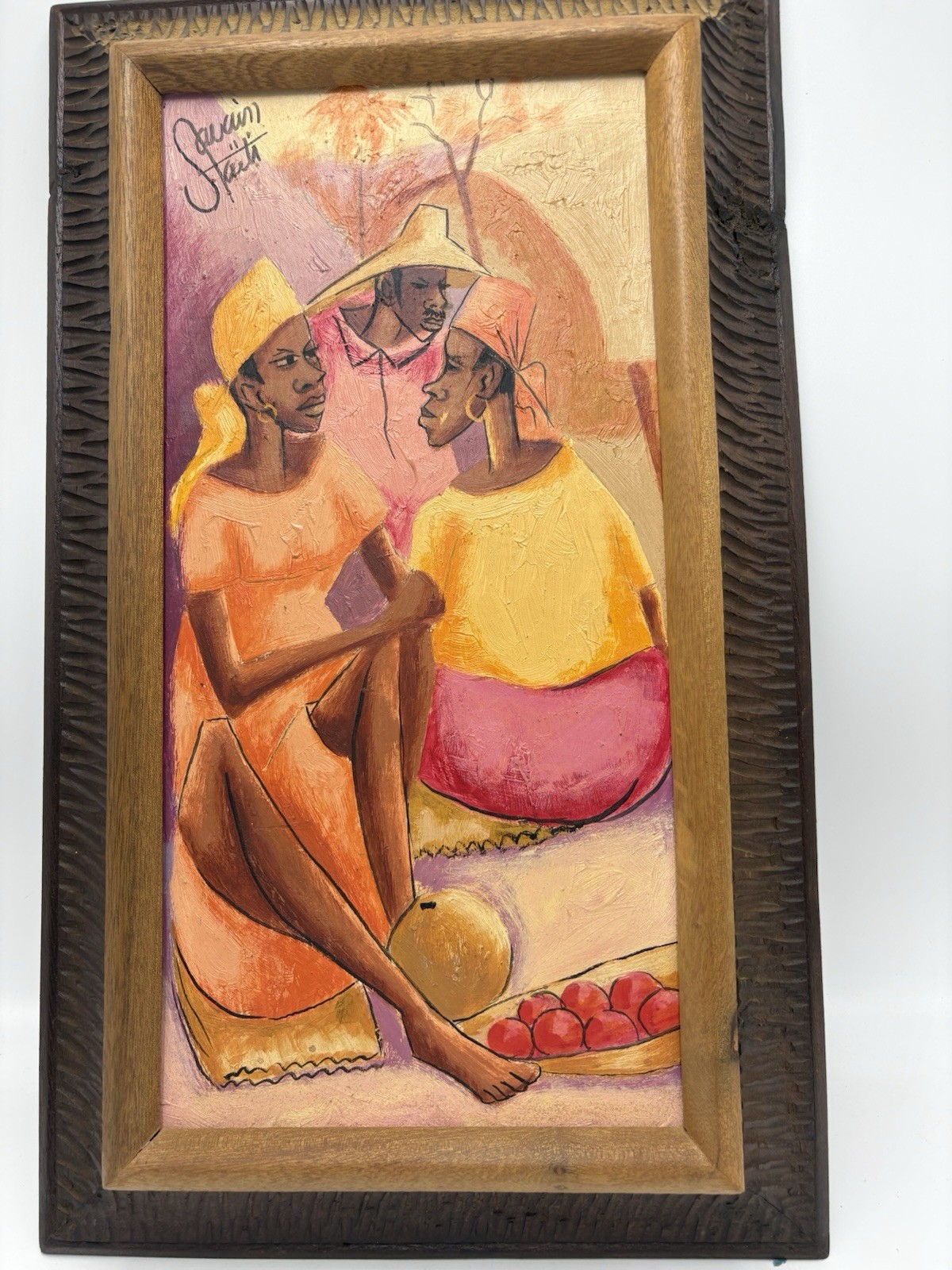 Vintage Mid Century Modern Haitian Oil Painting on masonite Petion Savain 8×16