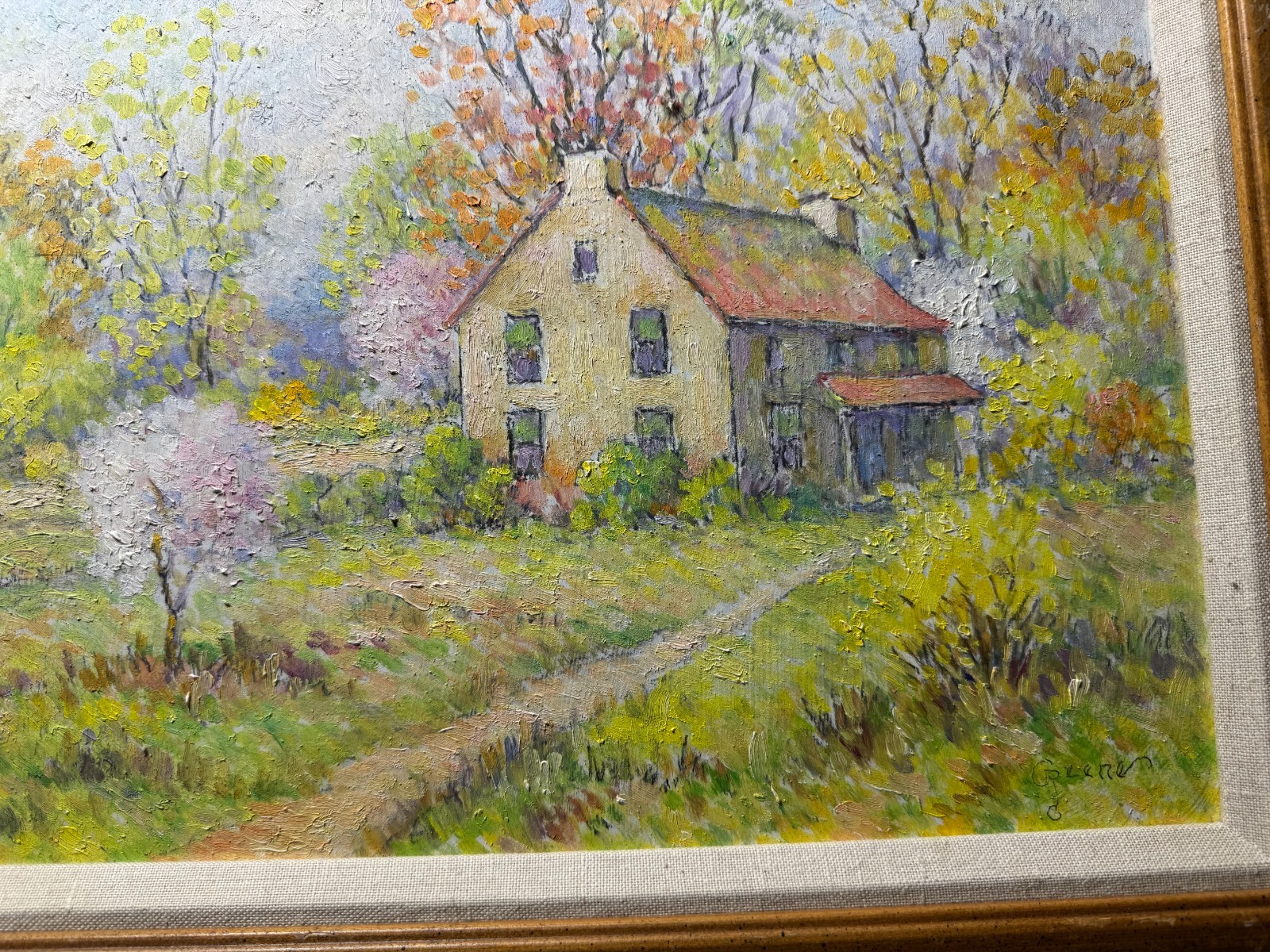 Superb Albert Van Nesse Greene (1887 – 1971) «Country Home Scene» Oil Painting