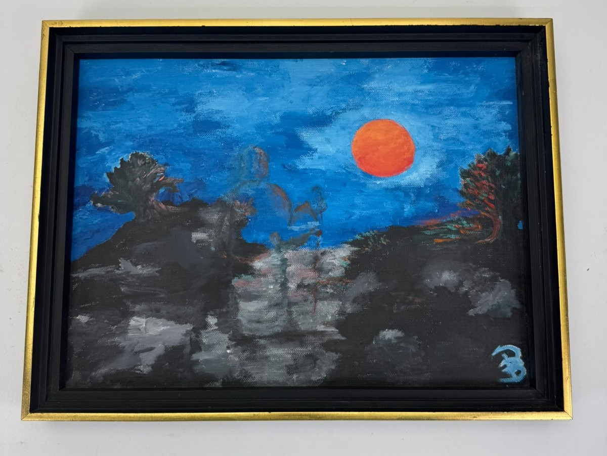 Gothic Moody Harvest Moon Orange Forrest Oil Painting Canvas Creepy Shadow Signe