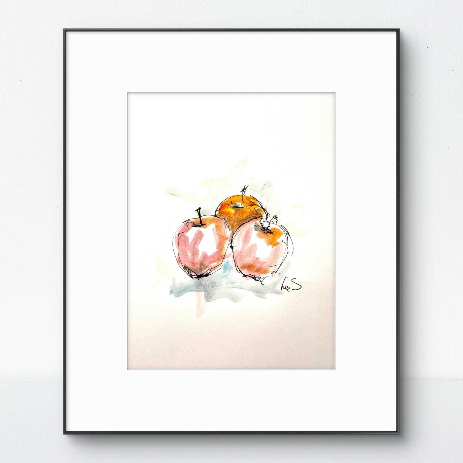 Original Abstract Expressionism 9X12 Apples Ink Colorful Handmade Signed 15