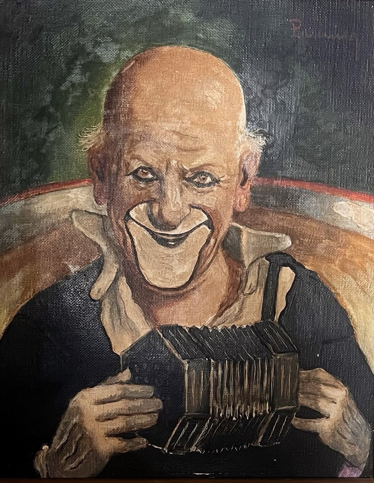 Rare Signed Marcel Prunier Oil Painting Circus Clown Portrait Paris France 30s