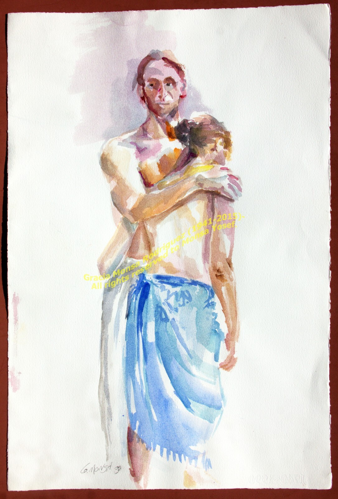 Couple Man hand up & Woman Models 1998 aquarel Watercolor Painting art DECOR