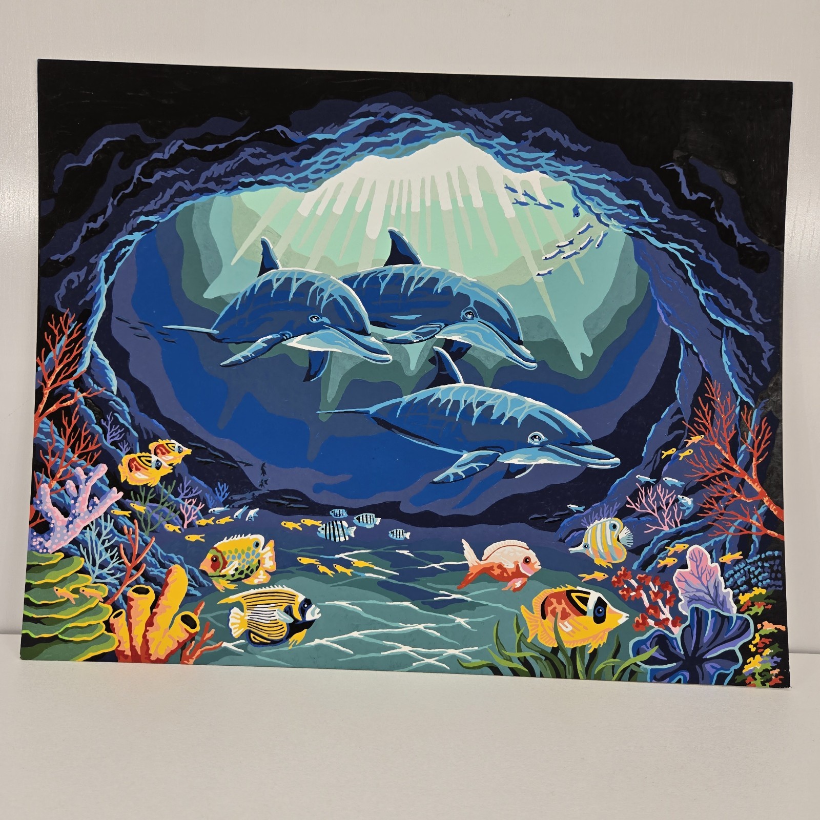 Dolphins ride Finished Acrylic Painting Paint By Number Nautical Ocean 20×16