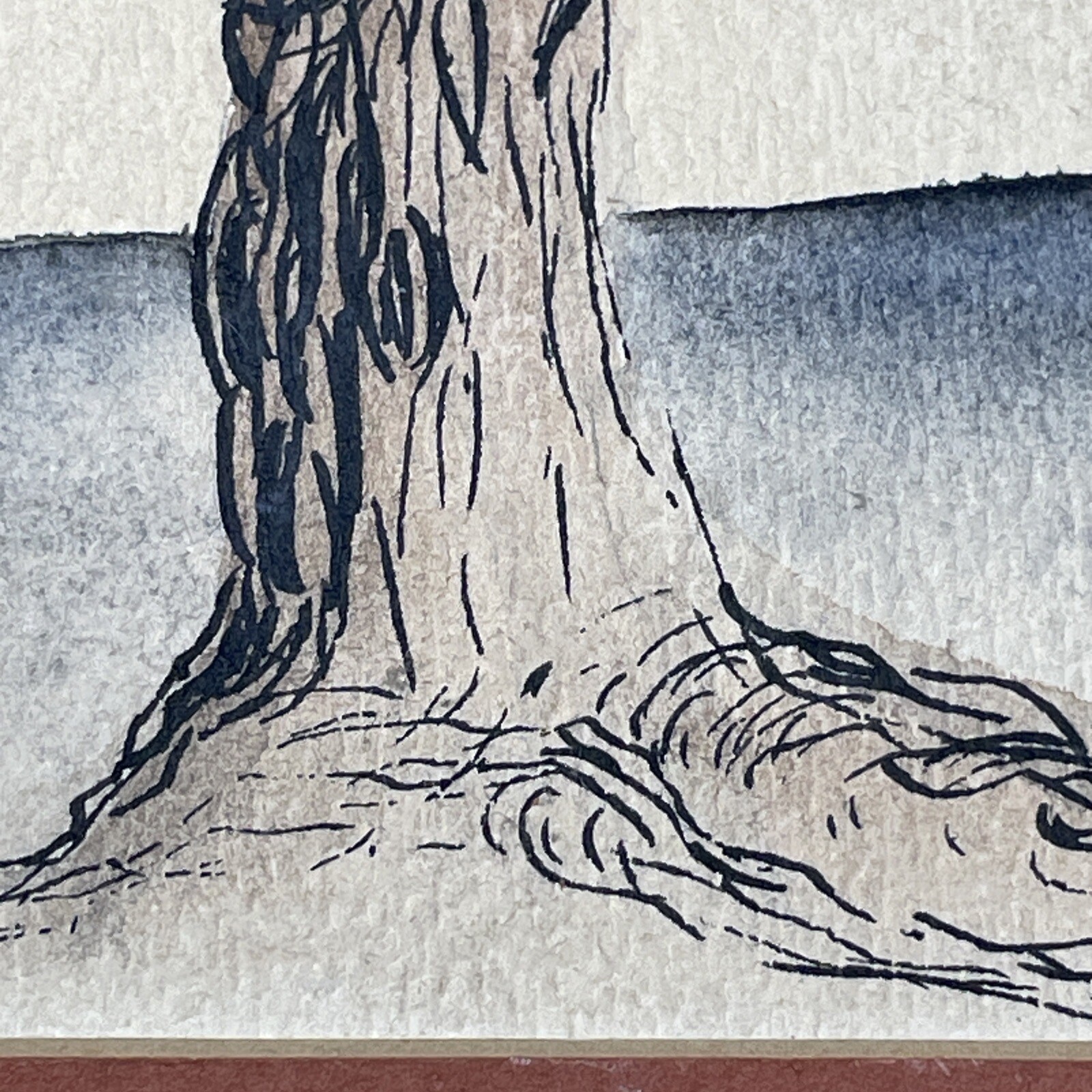 Beverly Landry «Elm Tree Harvest Moon» Original 1982 Watercolor Painting Signed