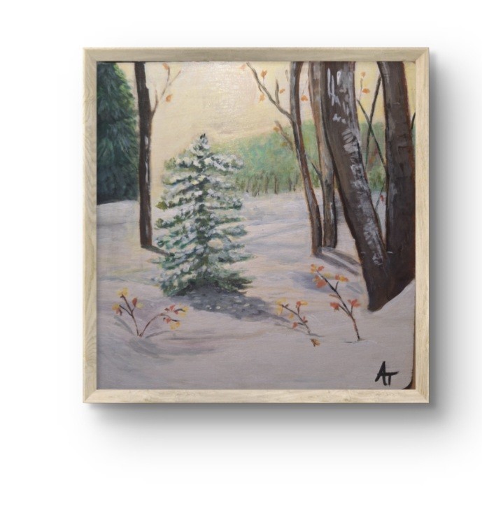 Original Hand Painting 8×8 Winter Landscape Wall Art Acrylic Wood Panel…