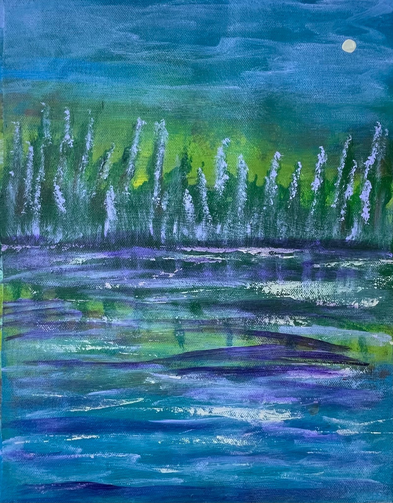 Original Art «Purple Lake» 9×12 Canvas Expressionism Abstract Design Home Art