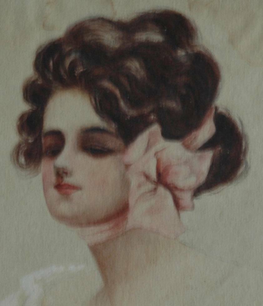 Vintage Gouche Painting of Woman in Style of Howard Christy Chandler MH Monogram