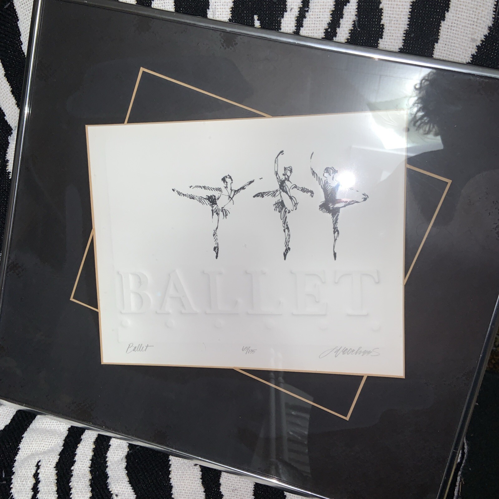FRAMED EMBOSSED PAPER & INK BALLET 3 BALLERINAS SIGNED NUMBERED 65/135 VOORHEES