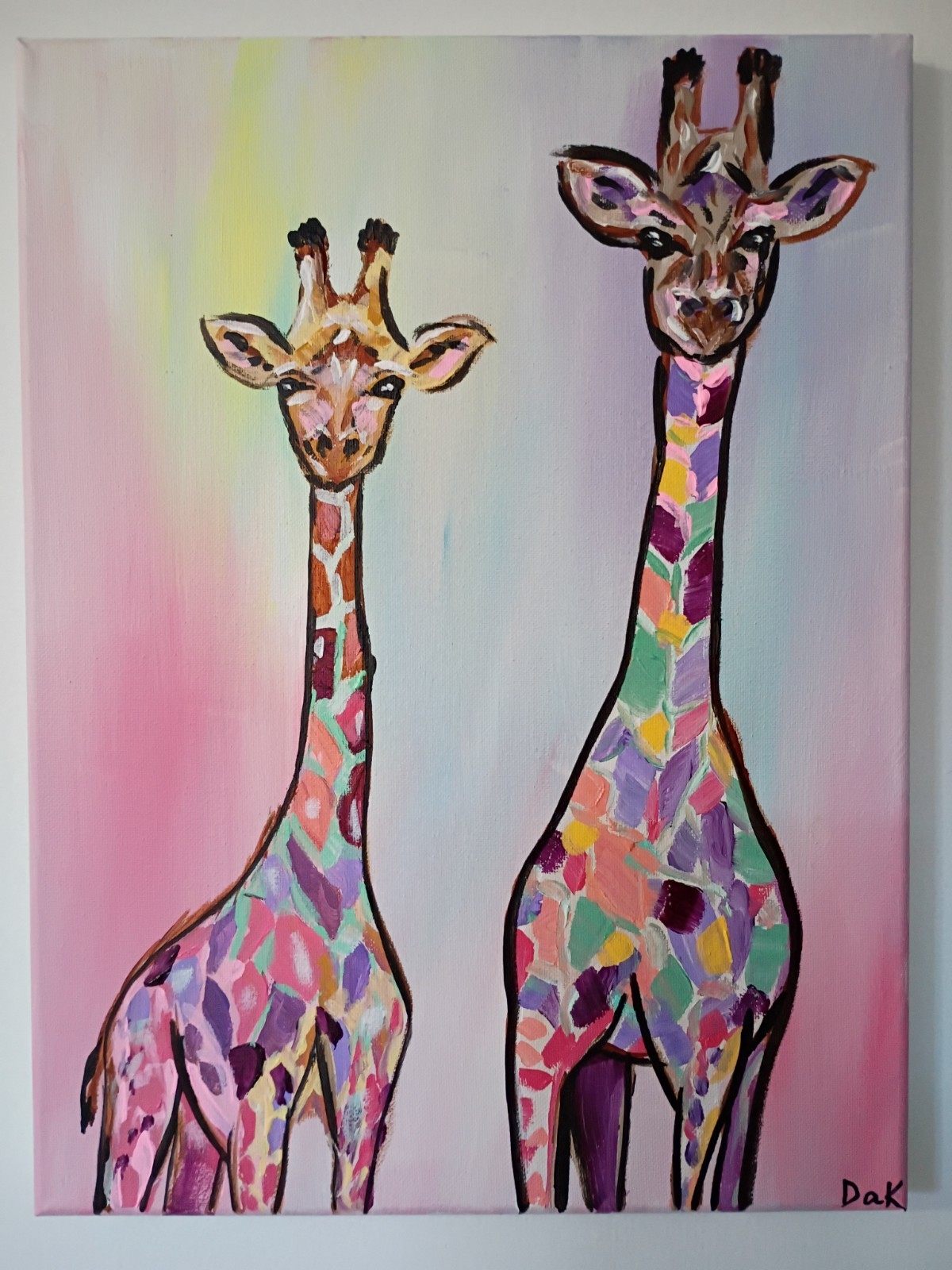 Pastel Giraffes 12×16 Canvas Original Art African Animals Expressionism Abstract