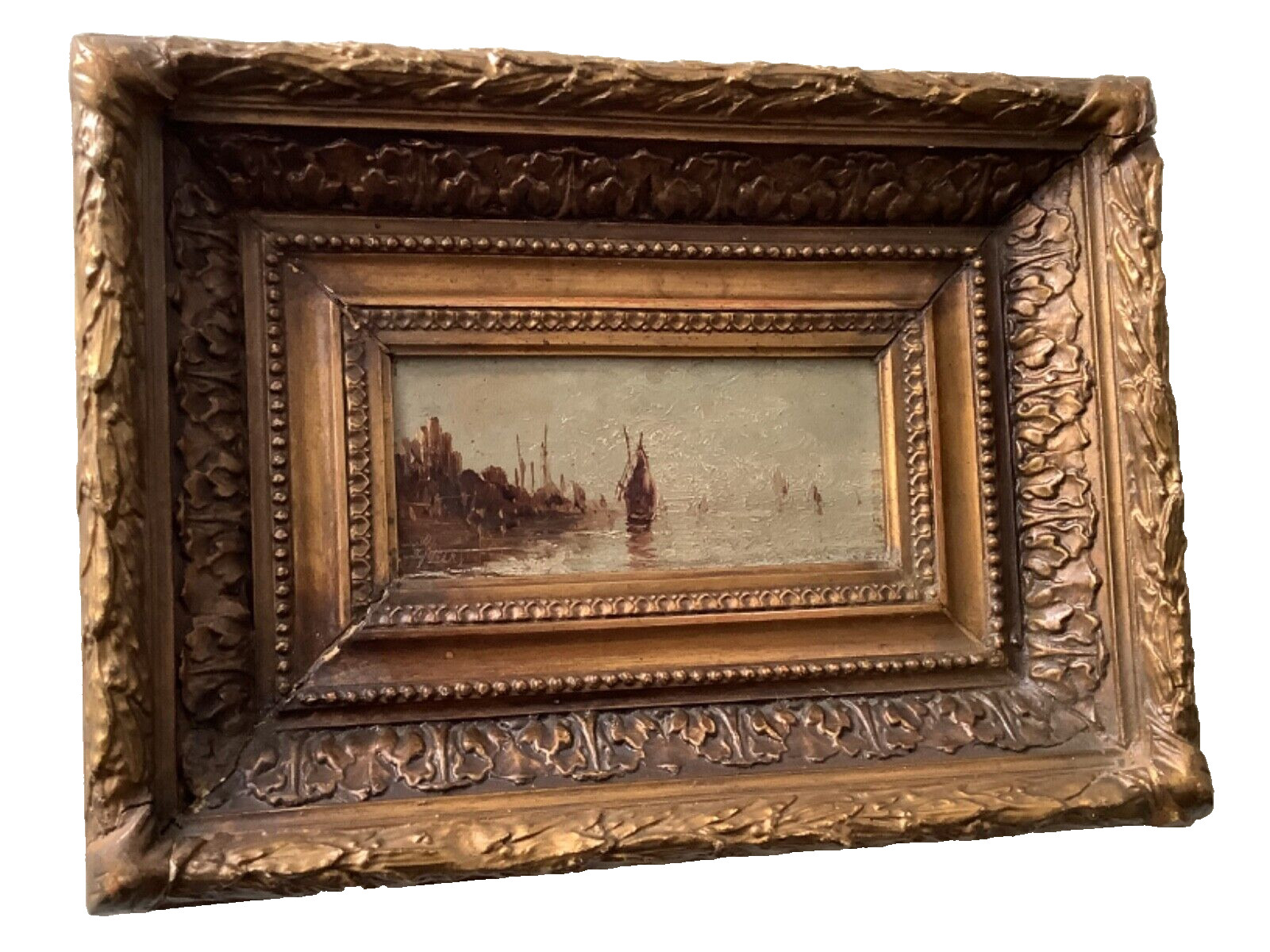 19th Century Impressionism Seascape Sailing Boats VENICE LAGOON Oil Painting