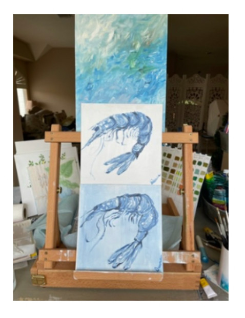 Blue Shrimp Impressionist Ocean Life aquatic Original Painting Acrylic