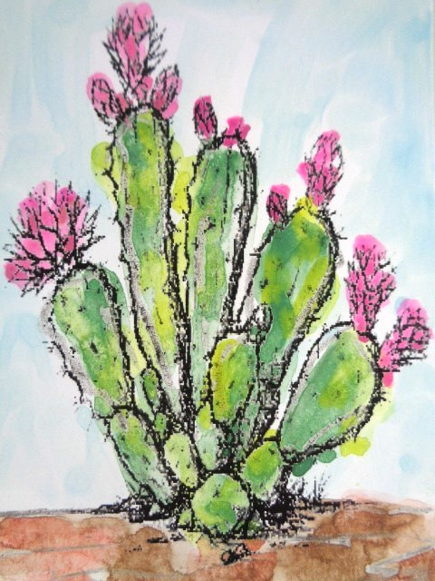 ATC ACEO Desert SUCCULENT PRICKLY CACTUS PLANT Painting Art
