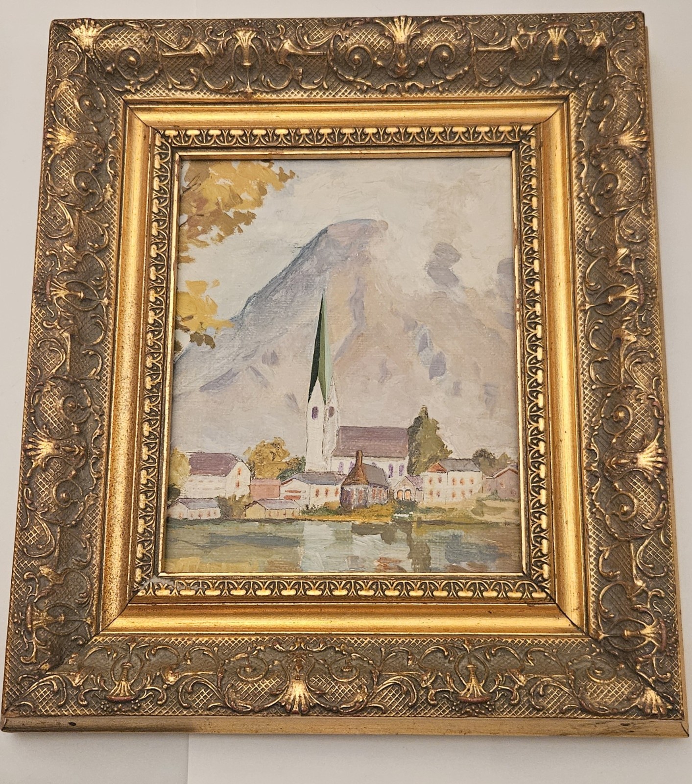 Framed Painting Church 1952 Augsburg Germany Reneed