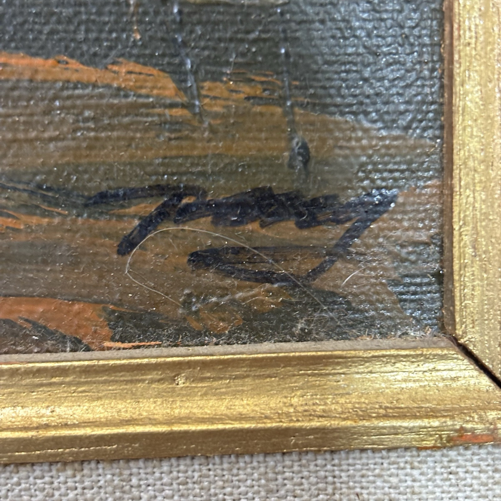 Vtg 70s Moody Forest Barn Original Painting Orange Brown Green Framed Fits 24×18