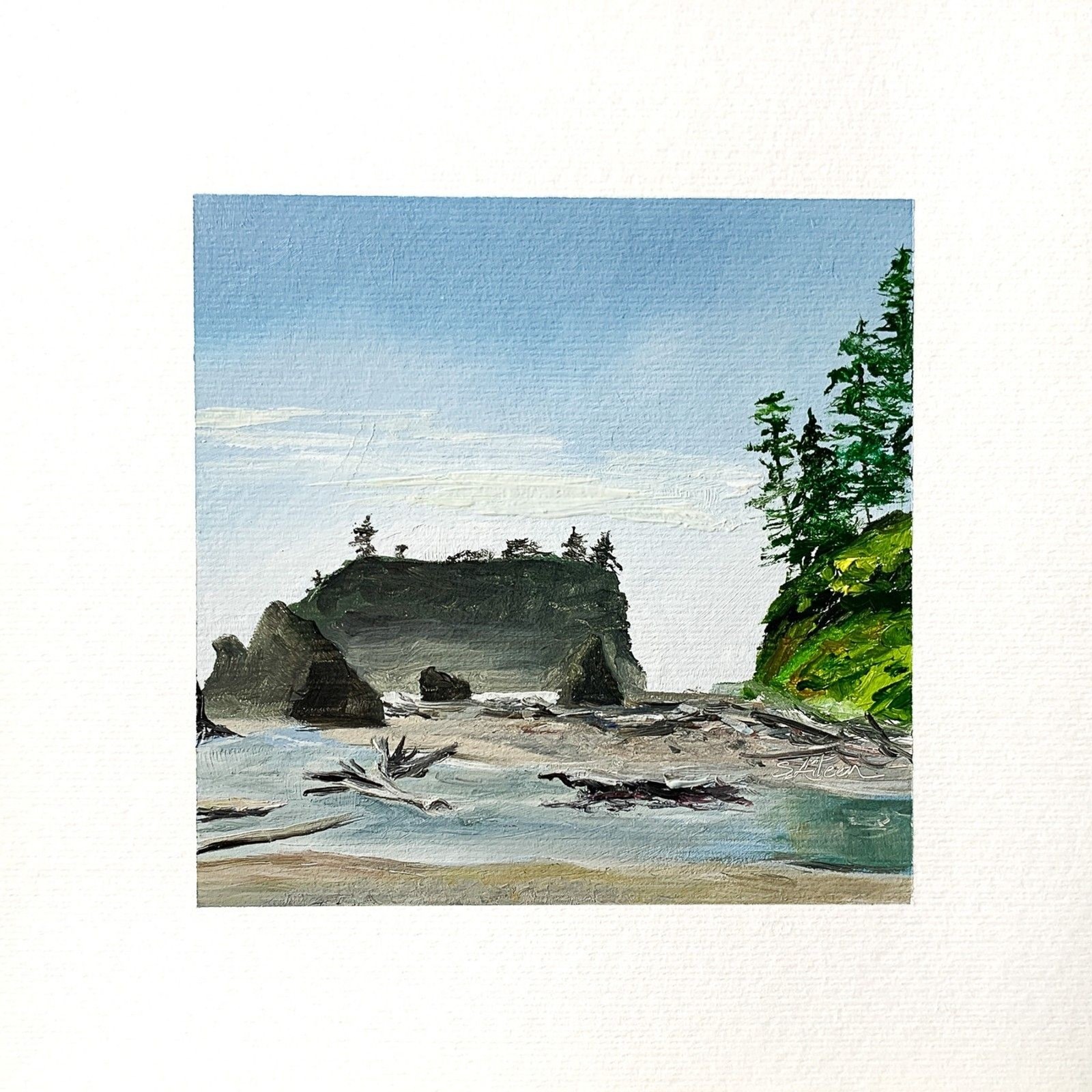 8×8 PNW Original Oil Painting Seascape Ruby Beach Landscape Sea Stack Art Signed