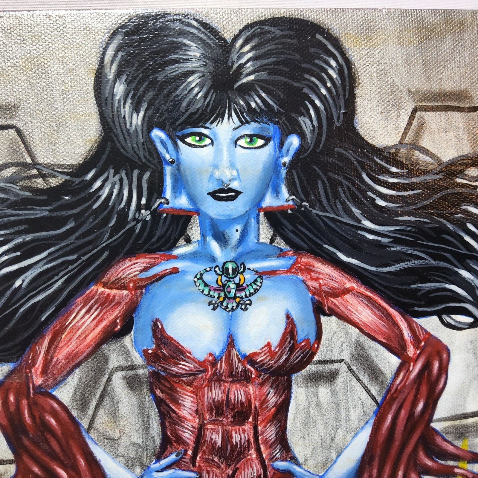1 original 2 prints horror pinup girl art zombie girl meat dress hooks tattoo