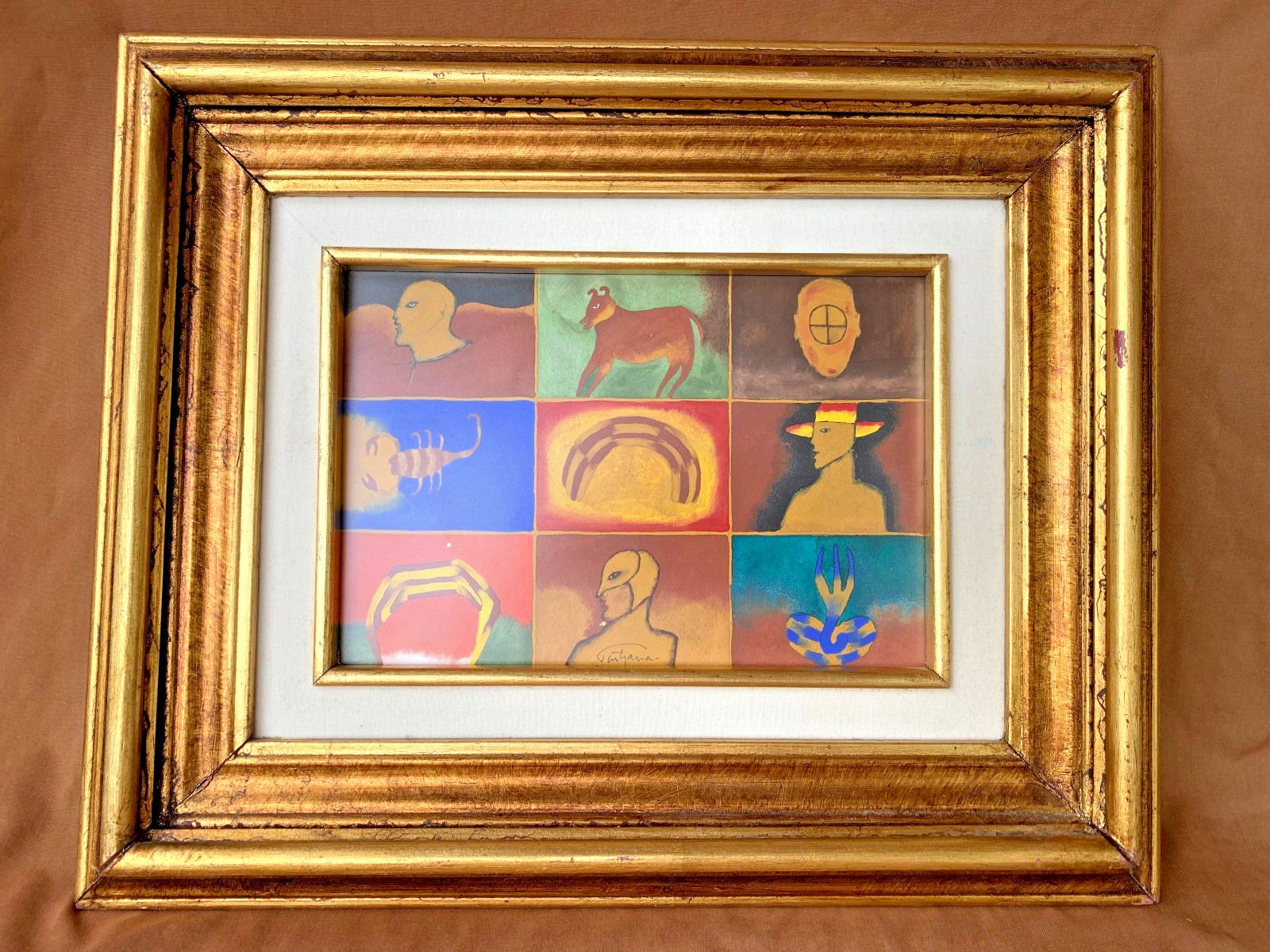 Listed Mexican Artist Soid Pastrana Original Painting Ex Cond Faces & Scorpion