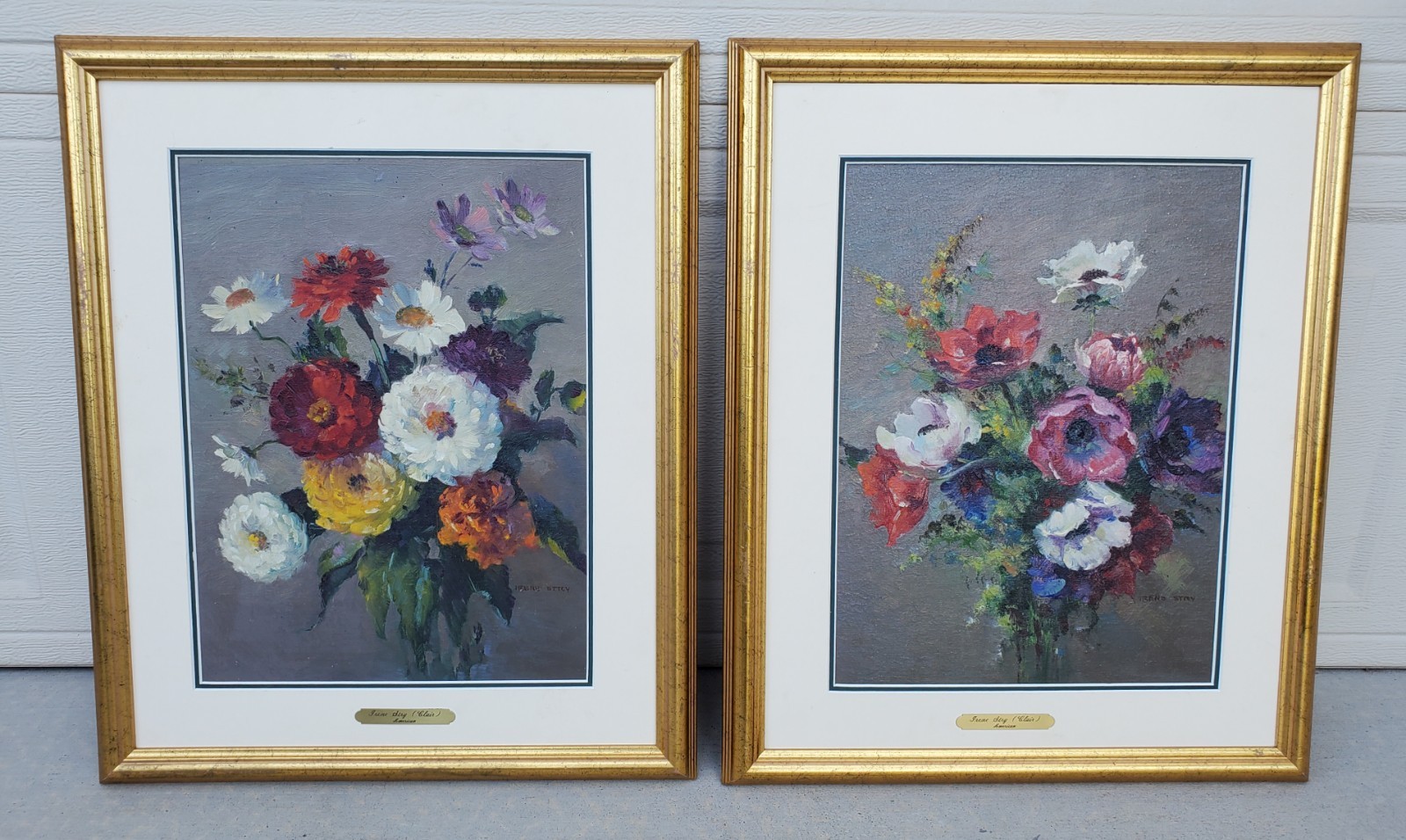 Pair of Floral Oil Paintings by Irene Stry (Hungarian-American, 1904–1963)