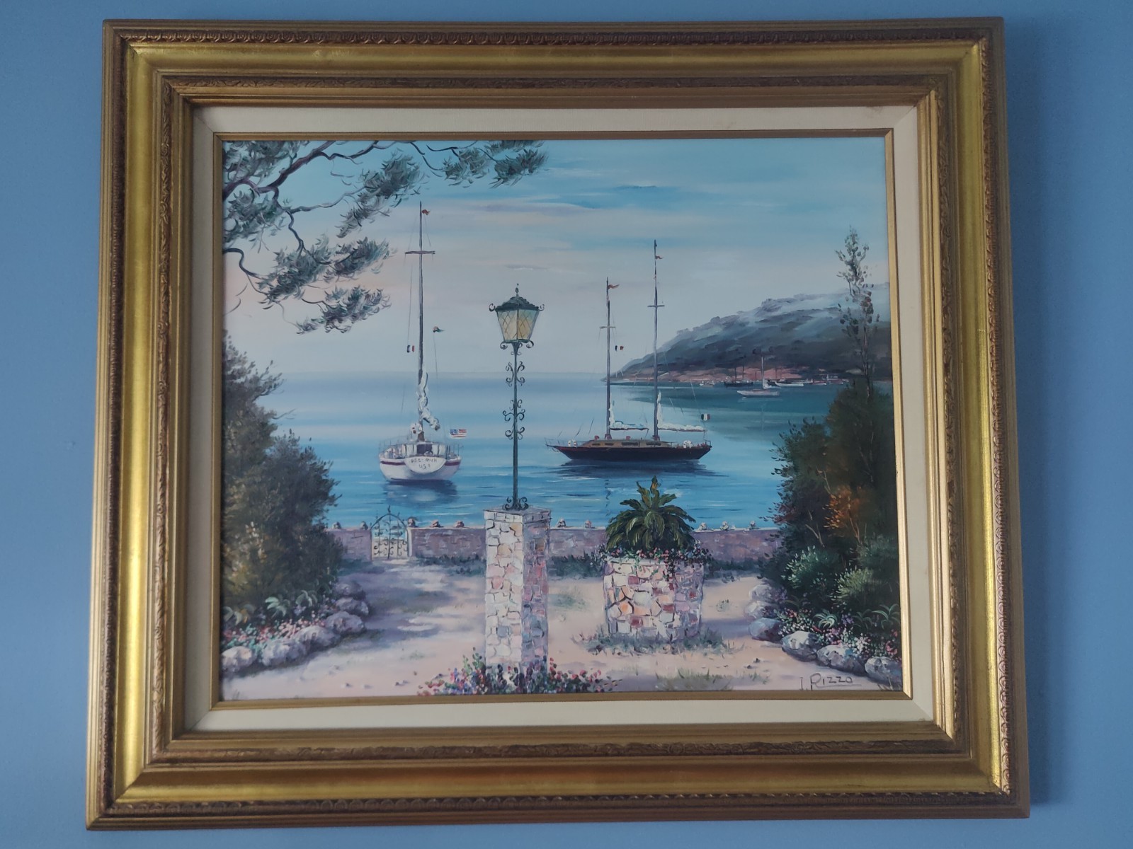 Sea Landscape – Sail Boats Oil Painting. Signed I. Rizzo (28″x 27″)