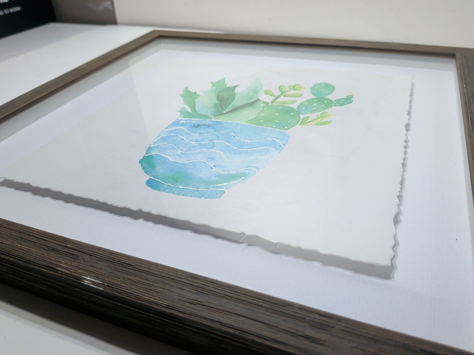 ✨New✨ Floating Framed Watercolor on Paper Succulents 14″X14″ – Framed Artwork
