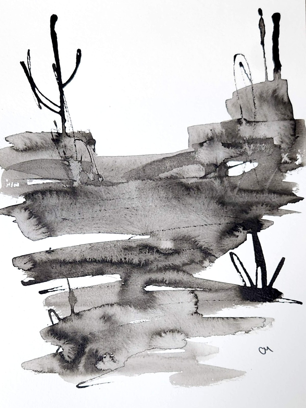 Original Abstract Acrylic 9×12 Desert Black White Striking One of a Kind