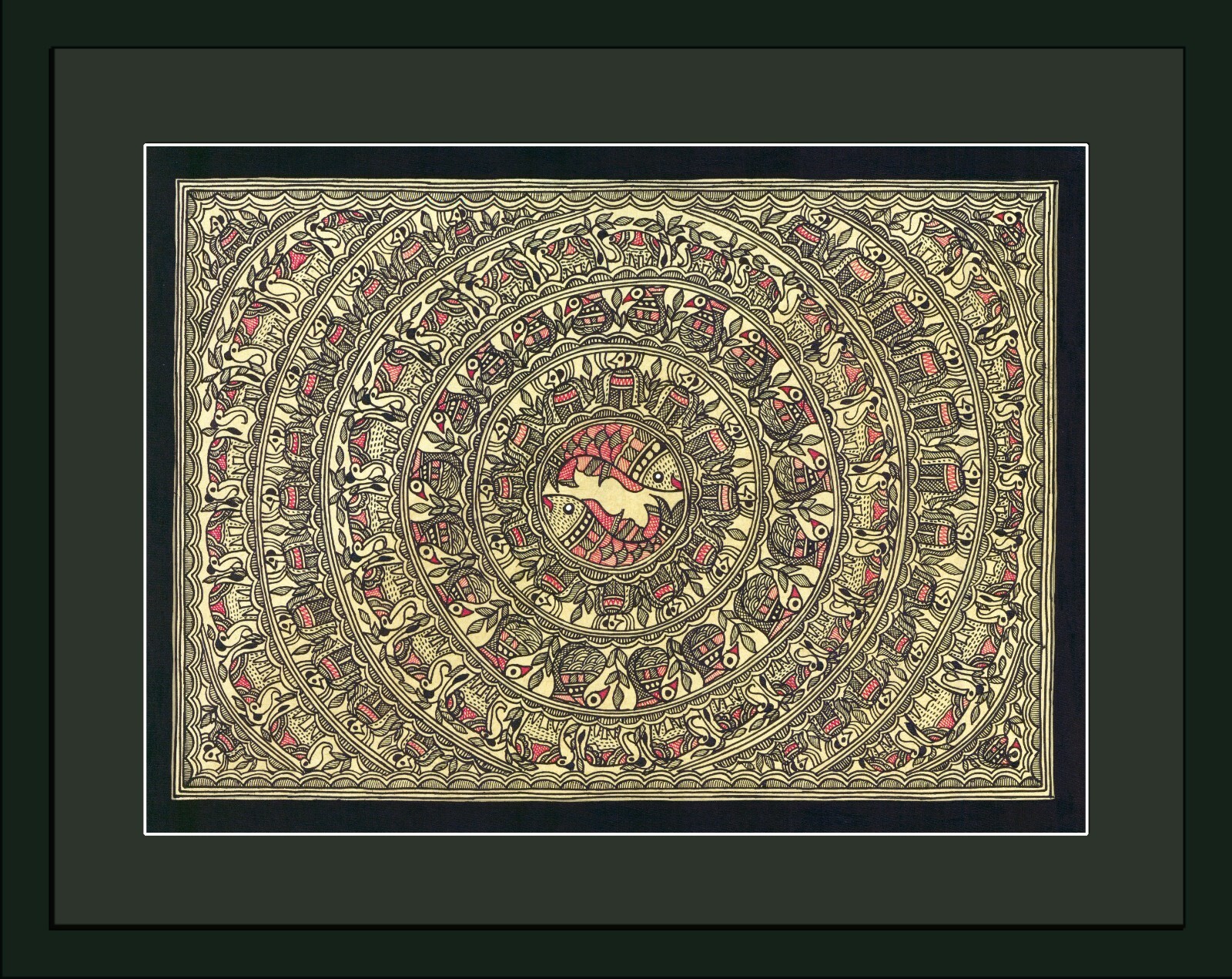 Original Circle of Life Madhubani Painting, Indian National Award winning artist