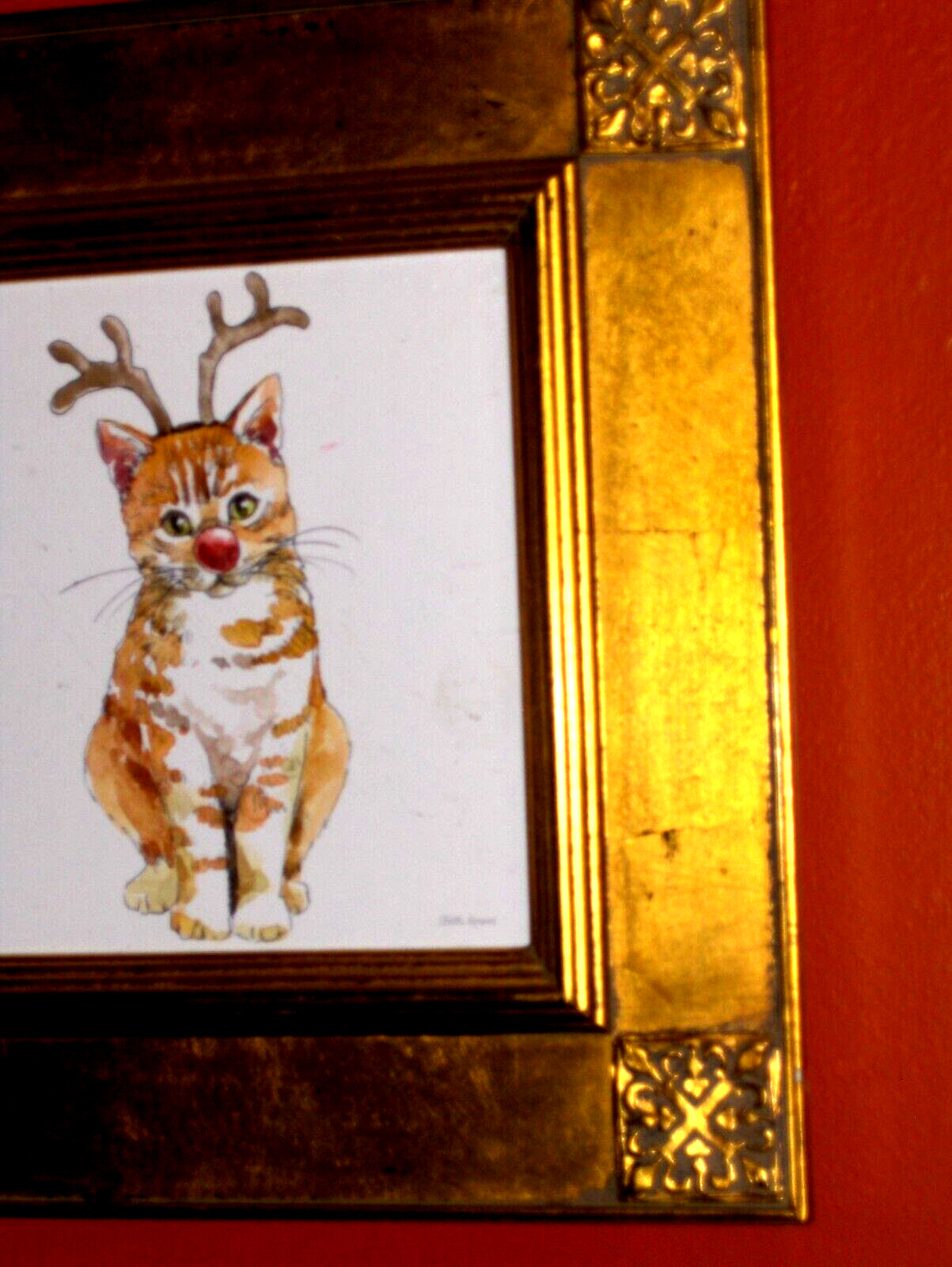 LOVELY Cat Winter Joy Celebrations Signed Betti Grove Giclee Painting Canvas