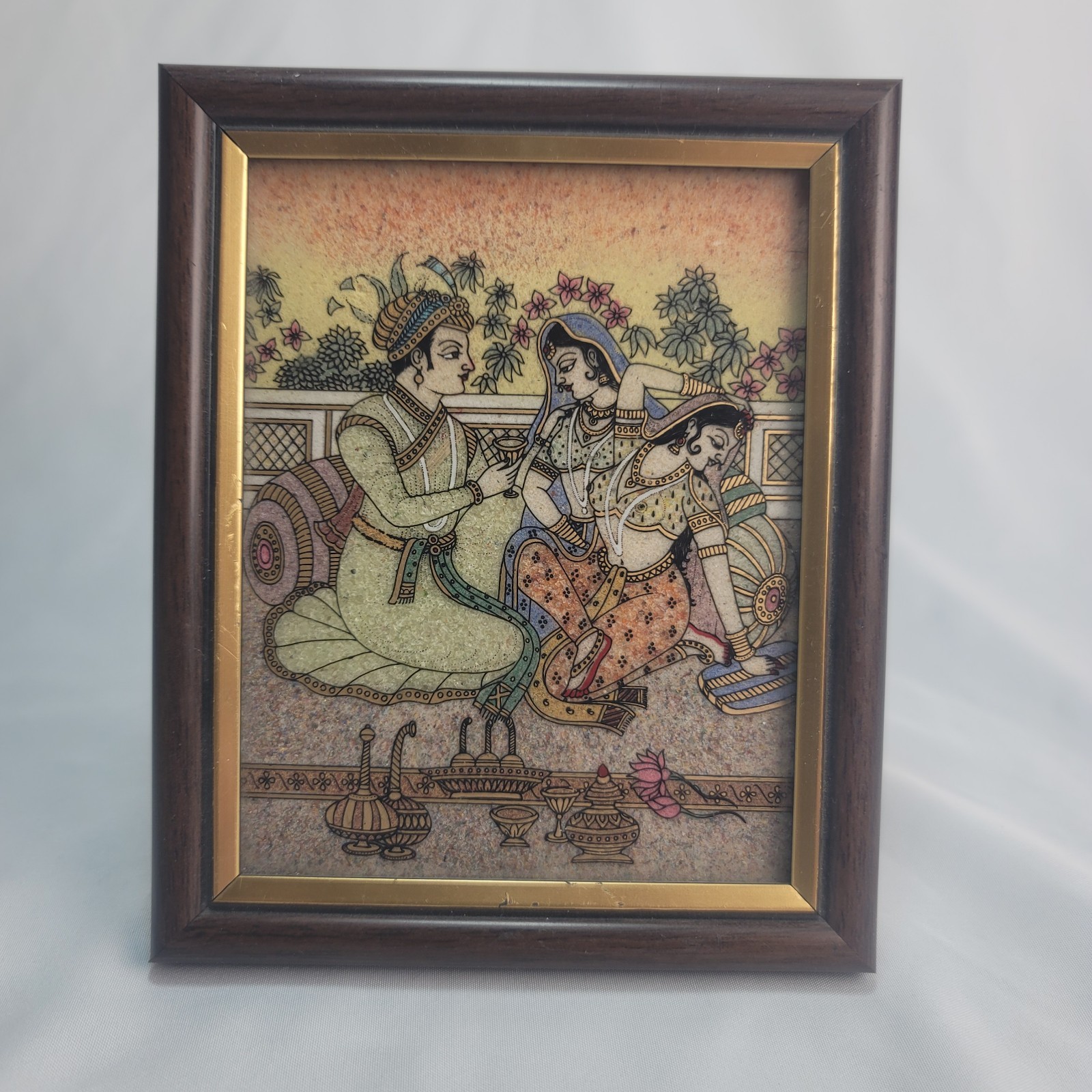Gemstone Art Indian Miniature Painting Crushed Semi Precious Stone Mughal Love