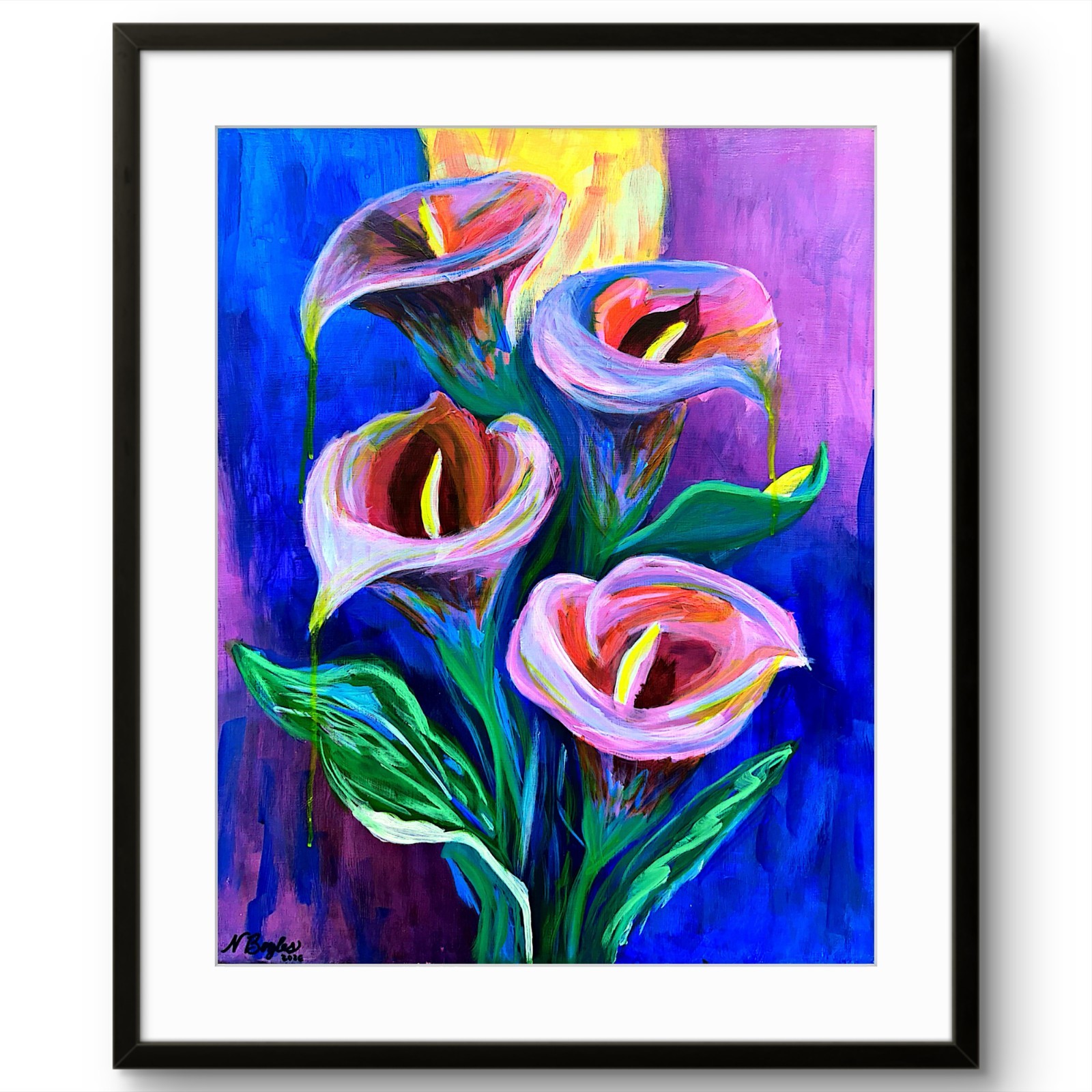 Original Acrylic 16×20 Abstract Lillies Floral Painting Signed Bold Wall Art